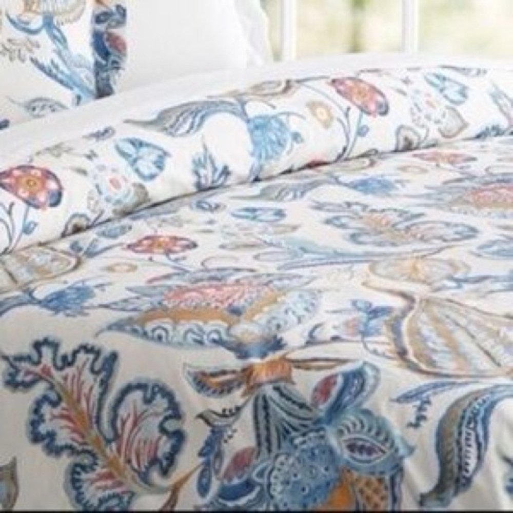 Pottery Barn Merion Palampore Floral Jacobean KING Duvet Cover Cotton Blue White